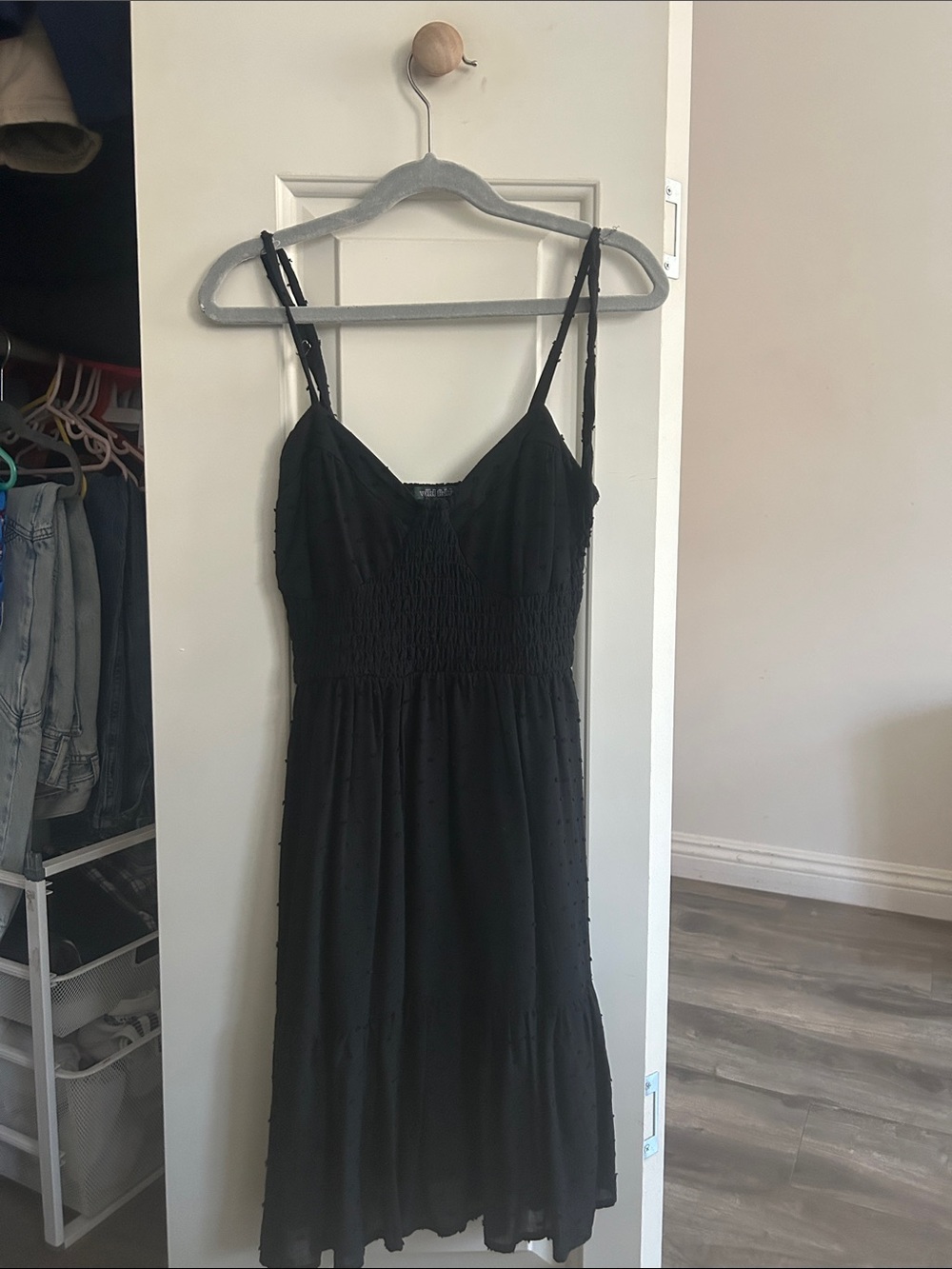 Wild Fable Black Swiss Dot Tiered Ruffle Mini Dress Spaghetti Strap
